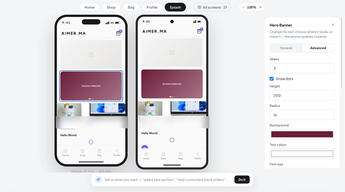 Agora mobile app workspace with iPhone and Android screen previews