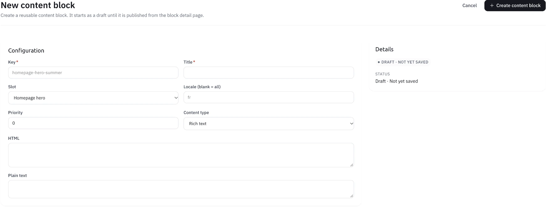 Supplied Agora content block interface