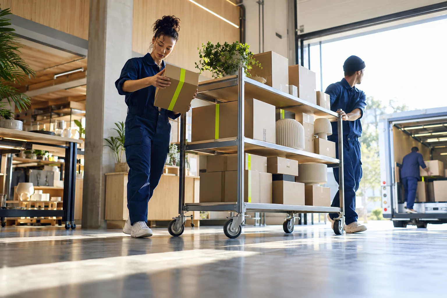 Illustrative commerce team preparing the dispatch handoff