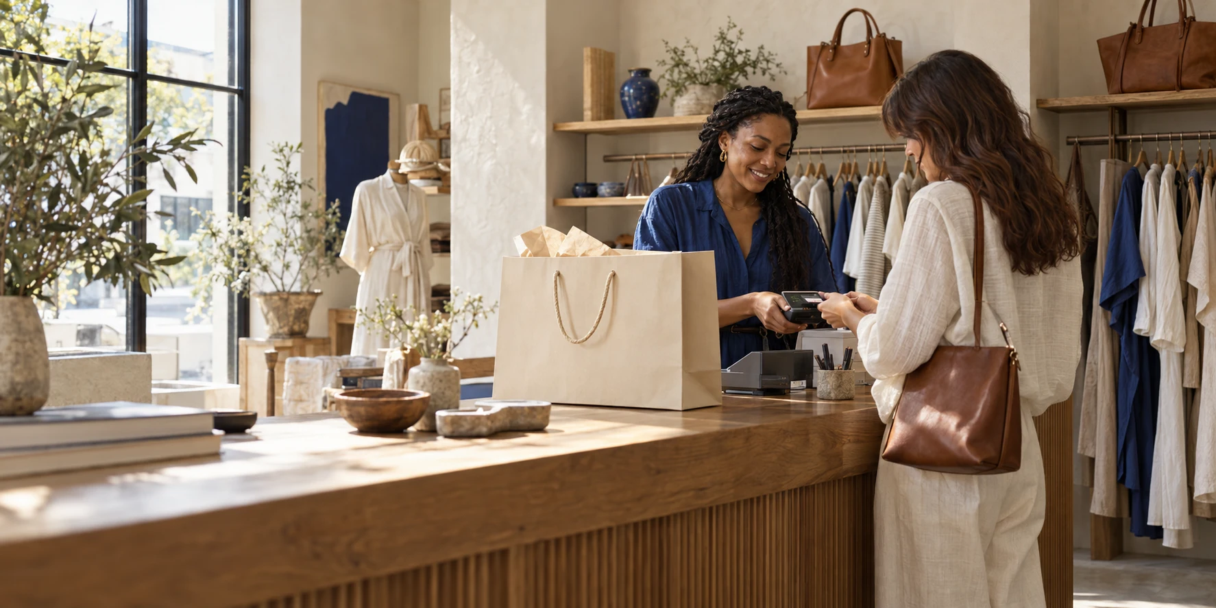 Illustrative retail merchant working inside a shop