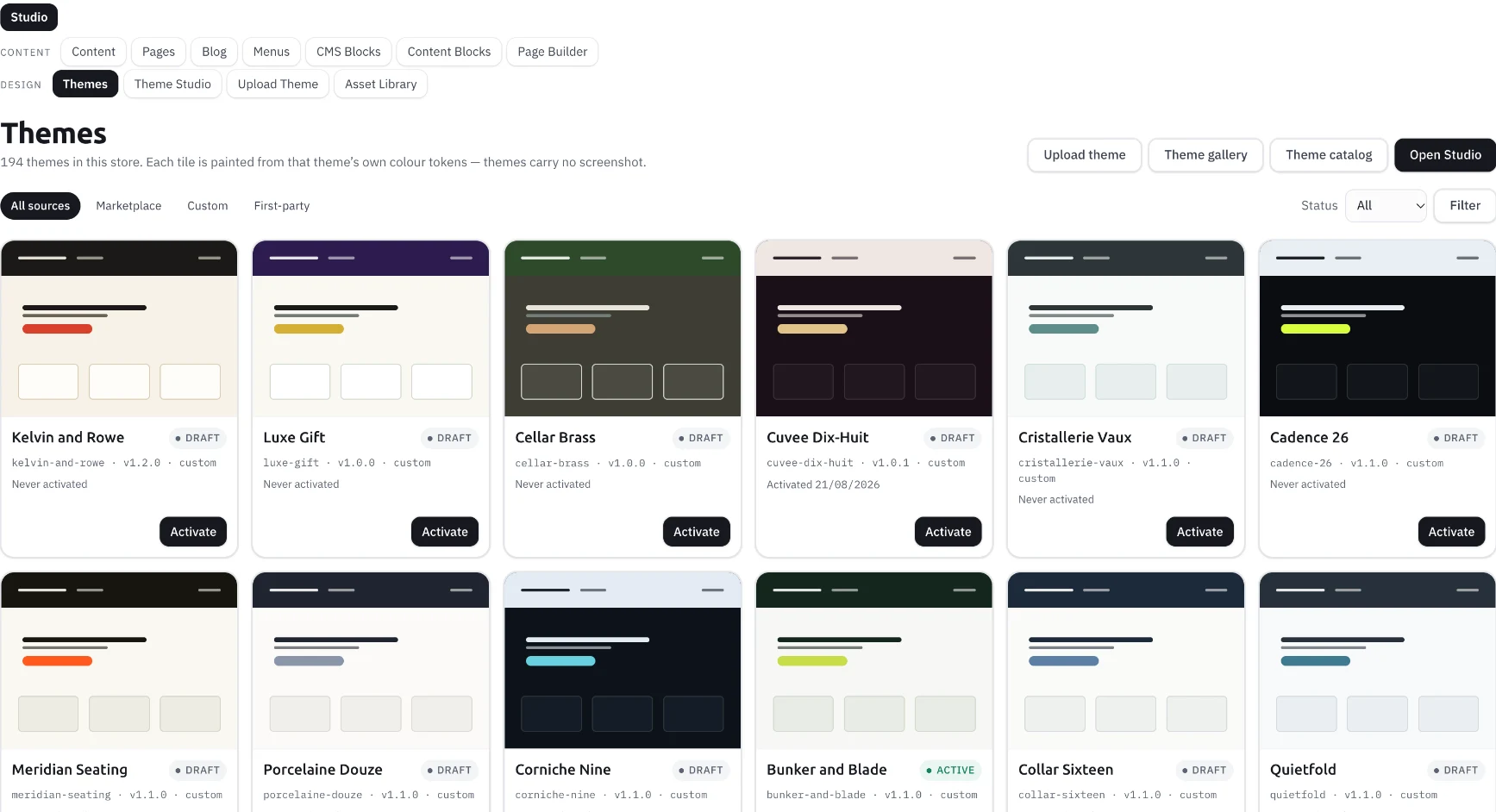Agora theme gallery with visual design options