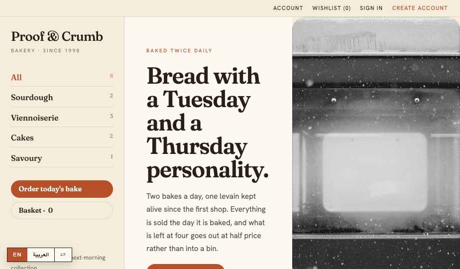 Bakery storefront theme